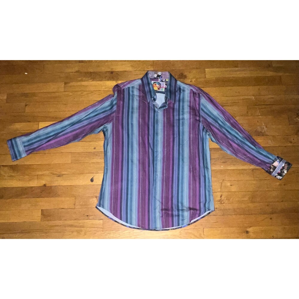 Robert Graham Vibrant Purple and Blue Striped Long Sleeve Button Down Shirt XL - Picture 1 of 5
